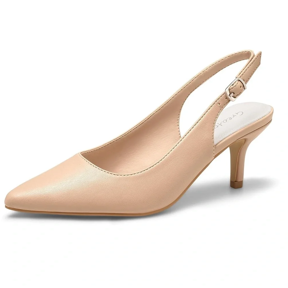 Greatonu Womens Kitten Heel Slingback Dress Pumps